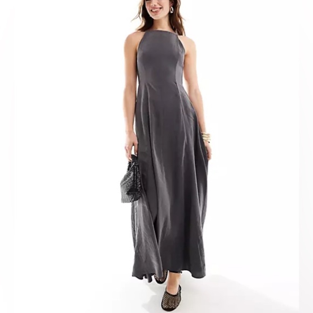 Gray Maxi Dress With Open Back